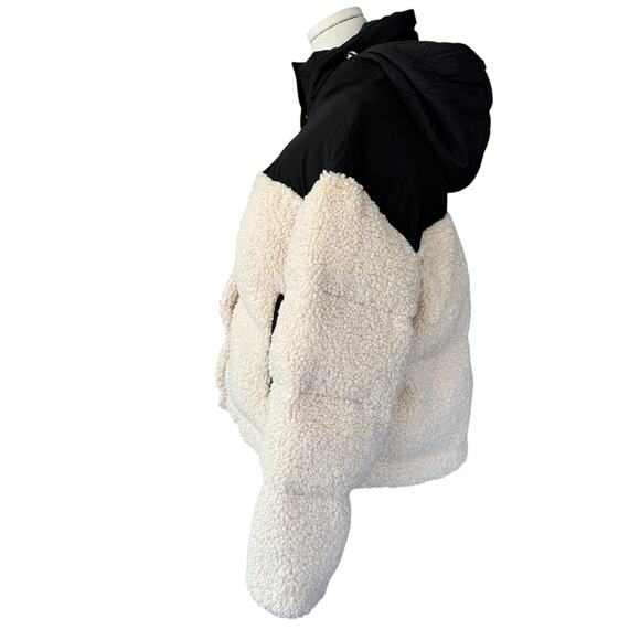 Maje Quilted Sherpa Puffer Coat Jacket Ecru Black Size 1 US 2-4 - Picture 4 of 12